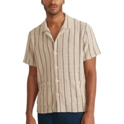 Marine Layer Open Weave Stripe Camp Shirt - Men's